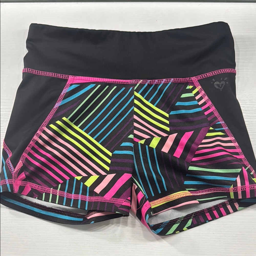 kids Justice Black and Pink Athletic Shorts with Geometric Design